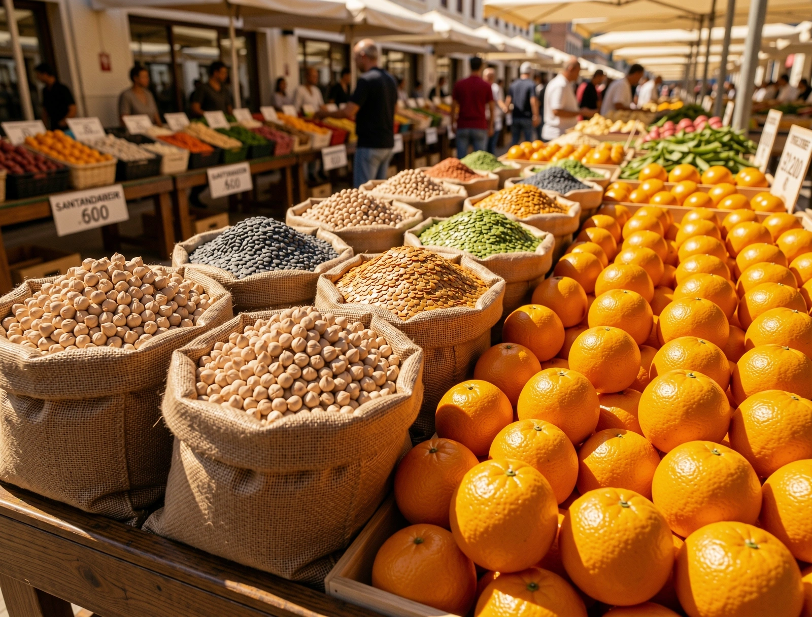 Mercado local de Santander con productos frescos